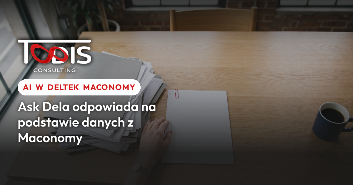 Stos teczek z dokumentami i jedna czysta kartka z czerwonym spinaczem na biurku - AI w Deltek Maconomy
