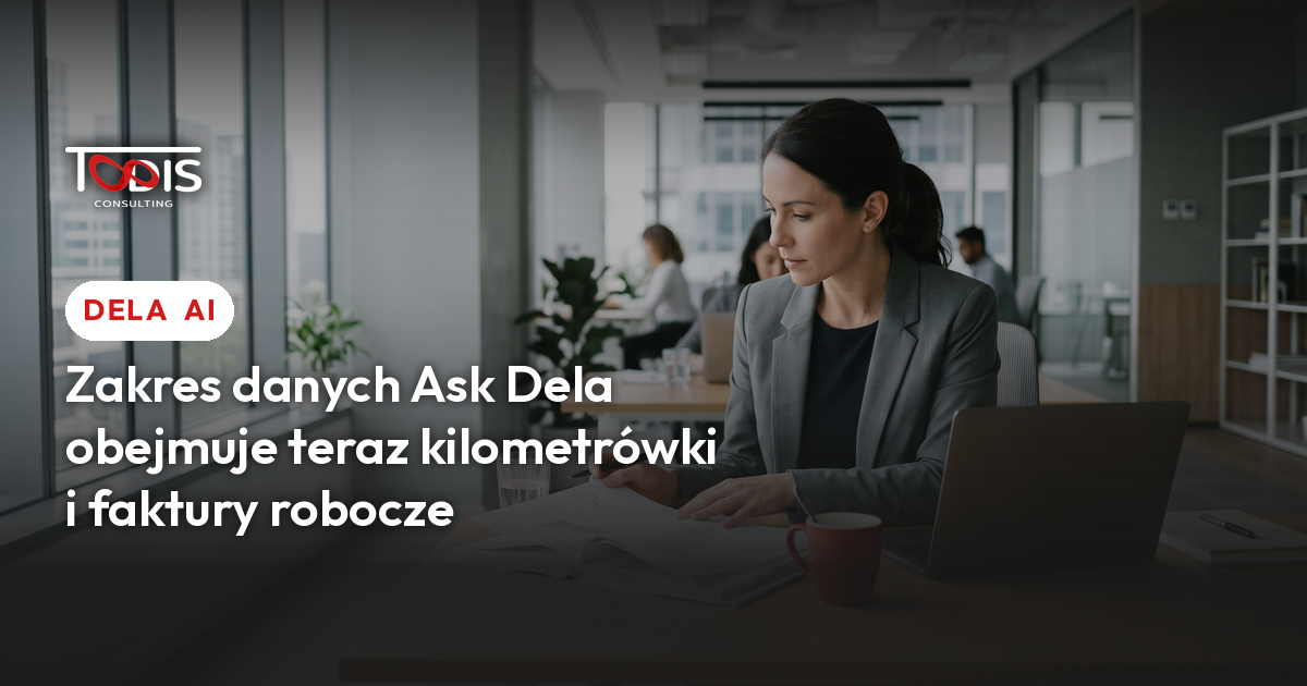 Specjalistka przegląda dokumenty projektu przy biurku w biurze - ilustracja nowej wersji Deltek Maconomy i asystenta Ask Dela